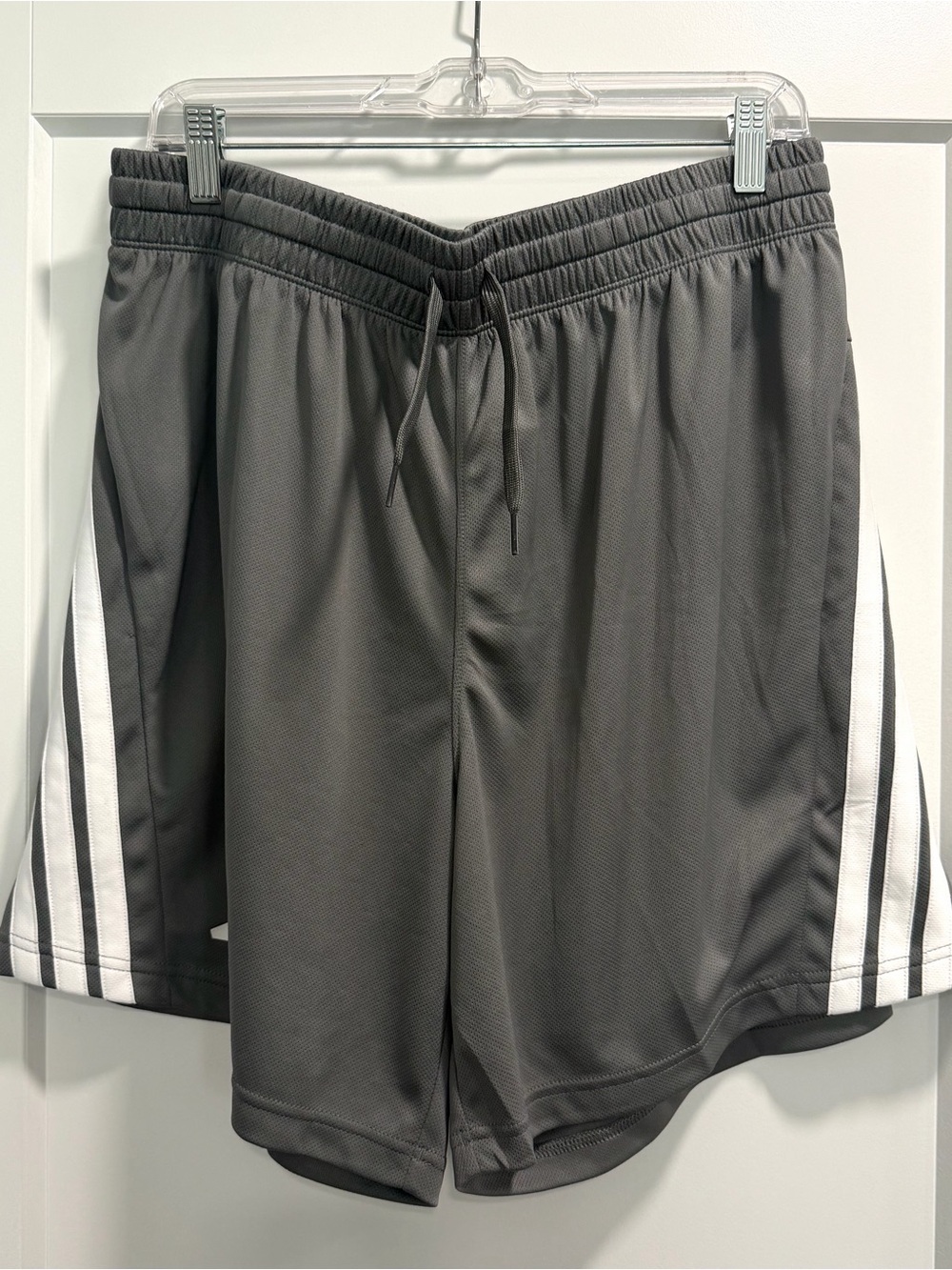 Men's Gray addidas Athletic Shorts with White Side Stripes